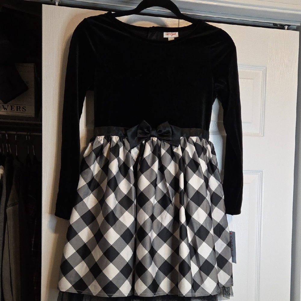 Cat & Jack Black Velvet and Checkered Dress